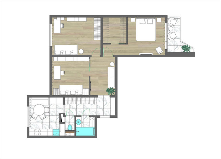 Дизайн Проект 3 Комнатной Квартиры П44