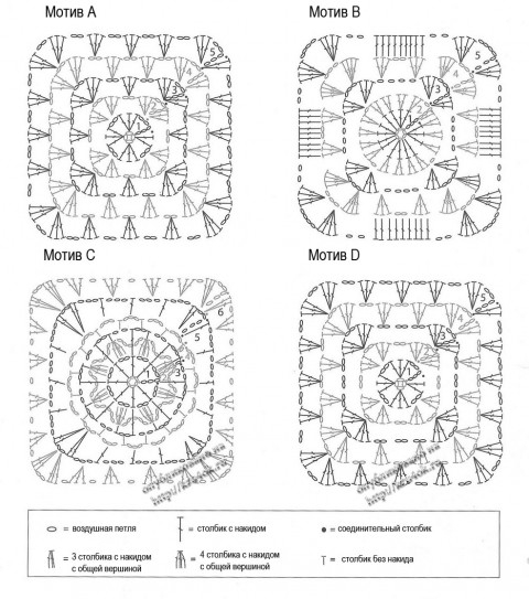 схемы для пледов КВАДРАТЫ, ОБВЯЗКА И Т.Д.