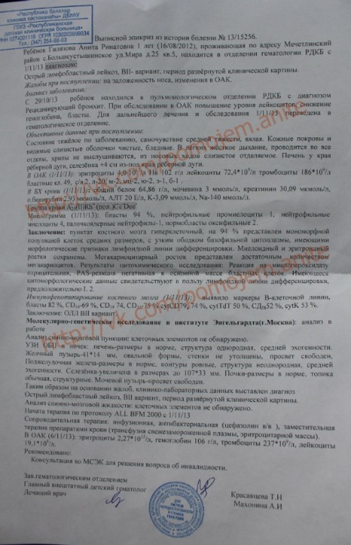 !!! Пожалуйста, помогите Аните! Острый лимфобластный лейкоз!