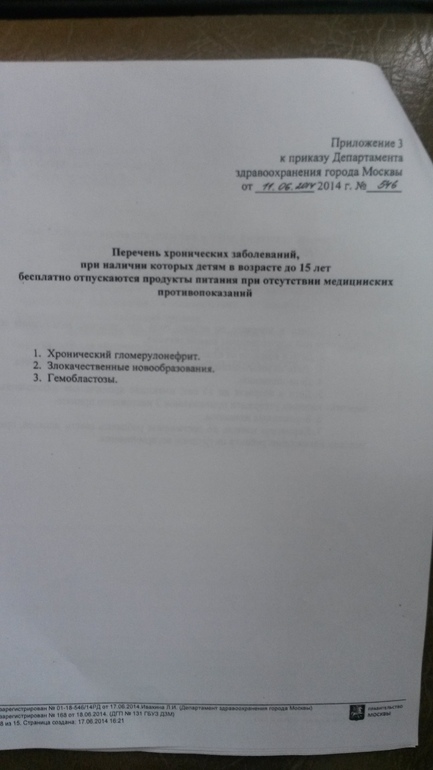 Выкладываю сам приказ о выдаче молочки в городе Москва