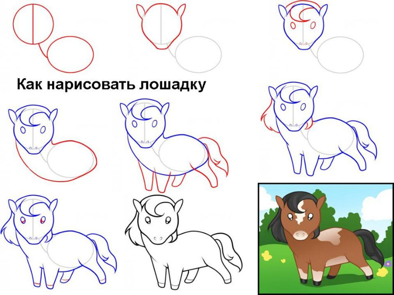 Рисуем лошадь поэтапно