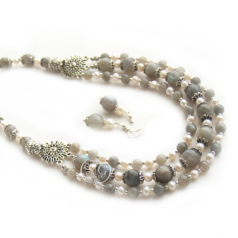 Комплект украшений из лабрадора "Дождь вдвоем"