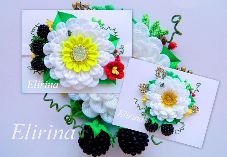 Еще один набор брошечка и повязочка с ежевичками)