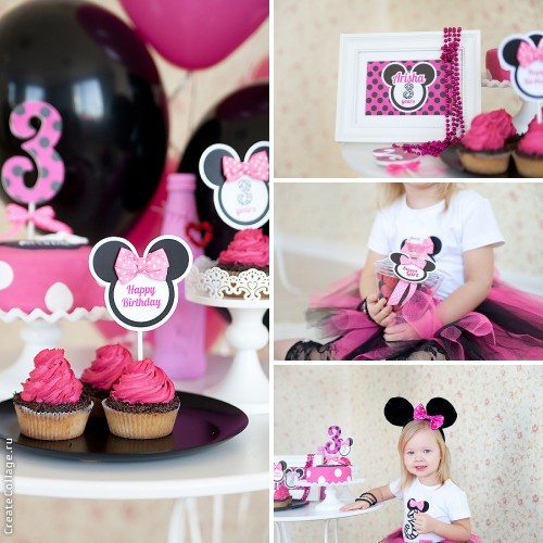 Оформление в стиле Мини Маус. Фуксия и черный горох