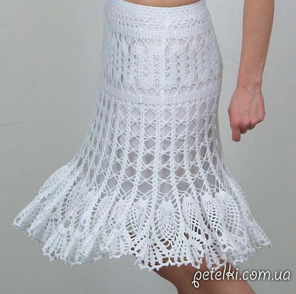 Красивая белая ажурная юбка крючком. Схемы