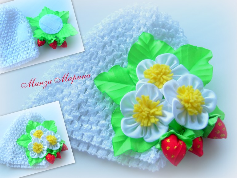 *** Шапочка до 1 года, цветок на липучке ***