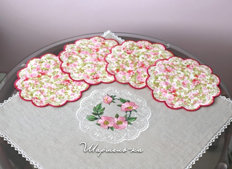 Моё последнее и шитье, и вышивка :). Комплект для кофе, чая льняной вышитый