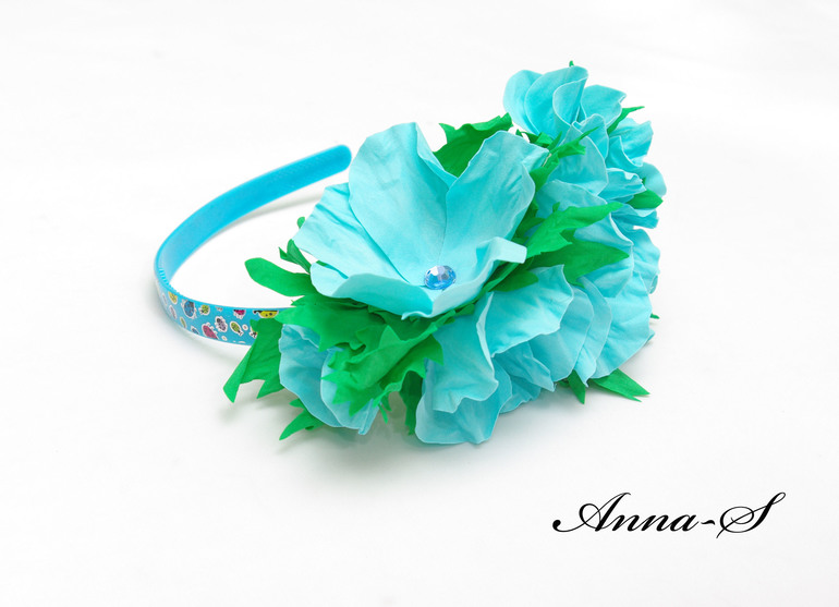 Детский ободочек " Голубые цветы "
