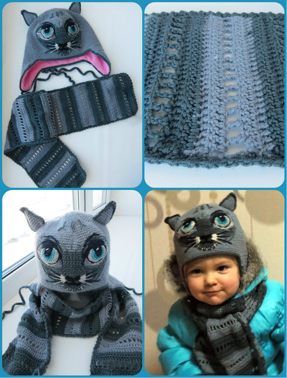 Очередная зимняя шапочка-киска для Викуши