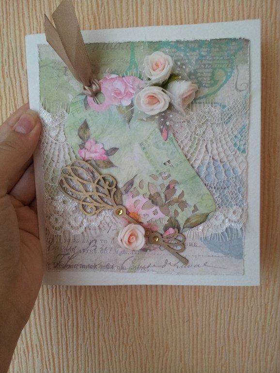 Конверт для денег фиолетовый и открытка.