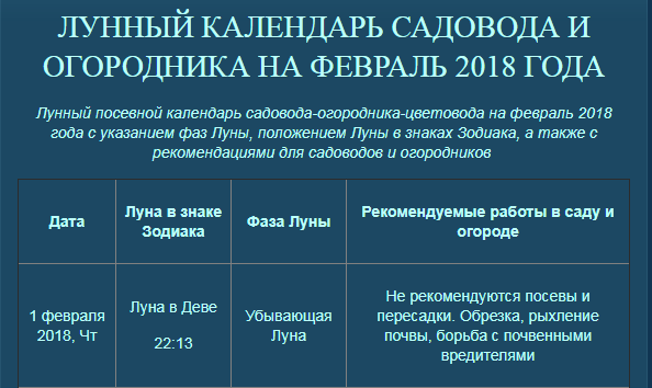 Посадочный лунный календарь на 2018 год