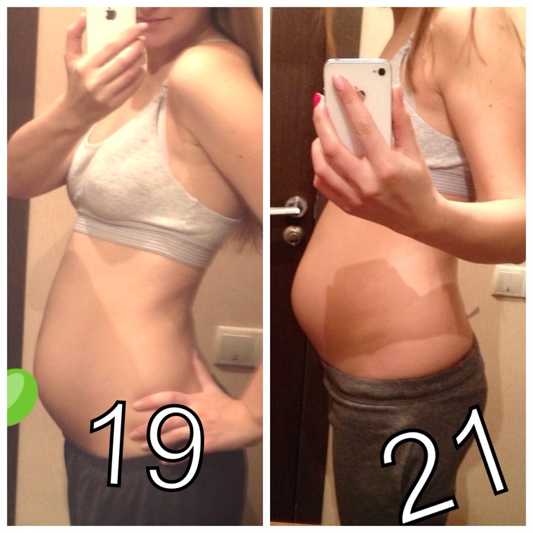 Мой животик на 19й и 21й нед, а у вас больше или меньше?)