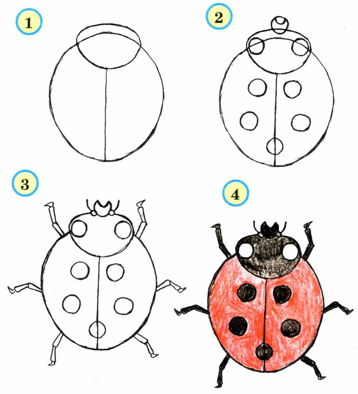 Рисуем божью коровку с детьми 3 4