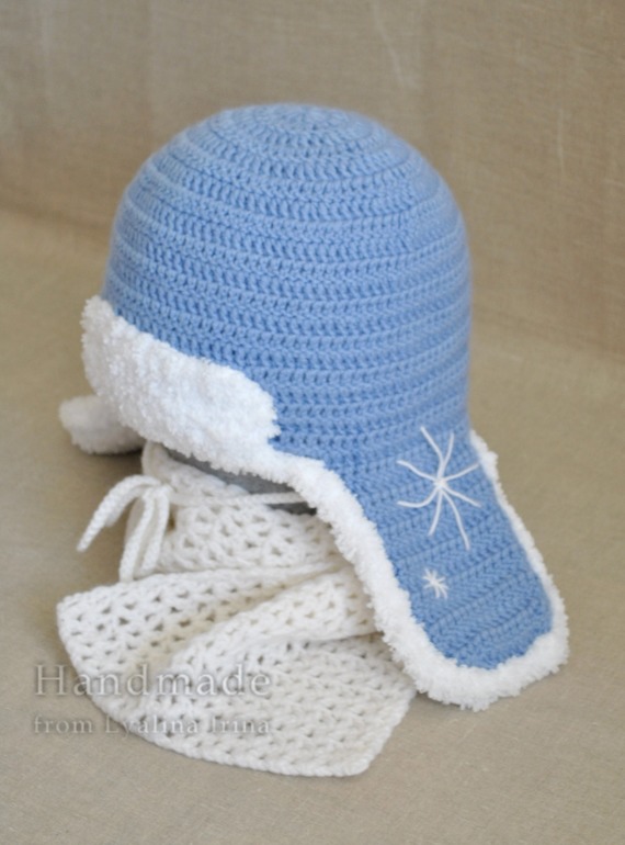 Зимняя шапочка-ушанка Изморозь (по описанию Марины Трикоз)