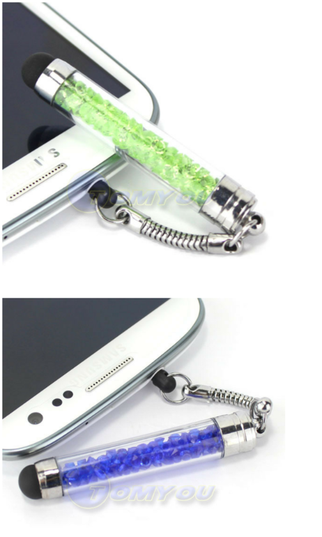 стилус с кристаллами с заглушкой разъема для наушников 3, 5мм, цена 65 руб!