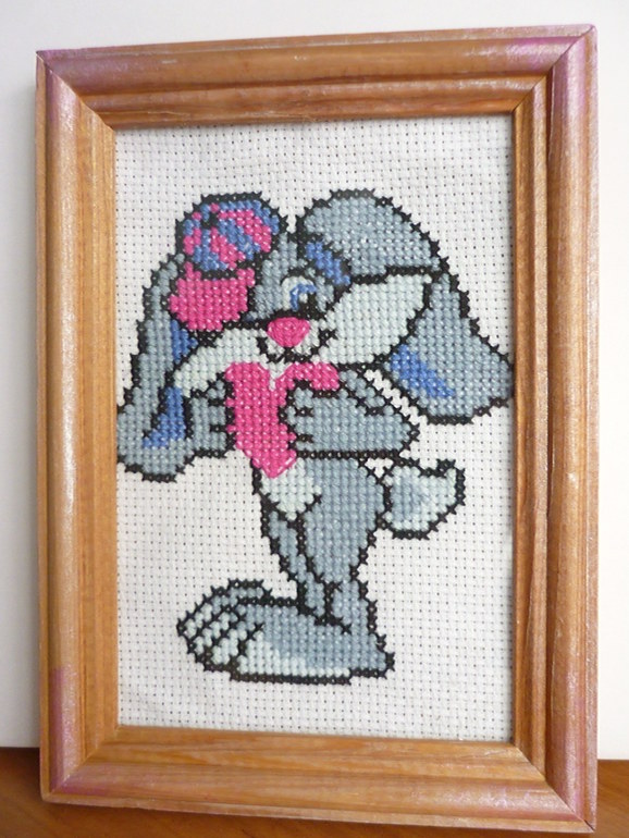 Моя вторая вышивка "Зайчик в кепке"