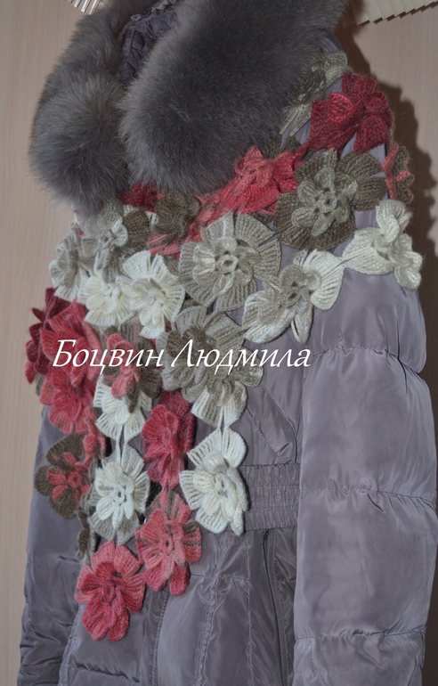 Палантин крючком из цветочных мотивов