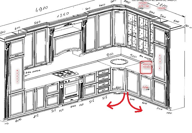 Схема расположения шкафов на кухне