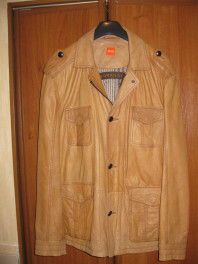 Коричневая кожаная курта/пиджак Hugo Boss Orange