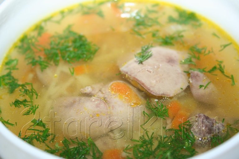 Суп с куриной печенью