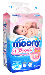 Moony подгузники S (4-8 кг), 81 шт.