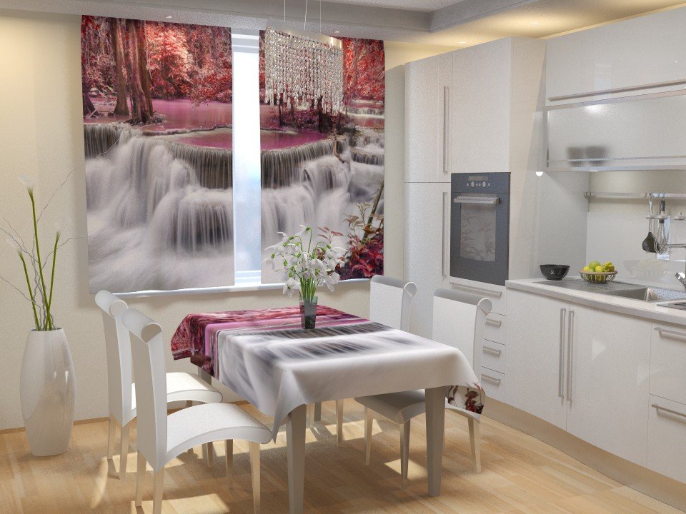 Фотошторы для кухни Тайский водопад Габардин