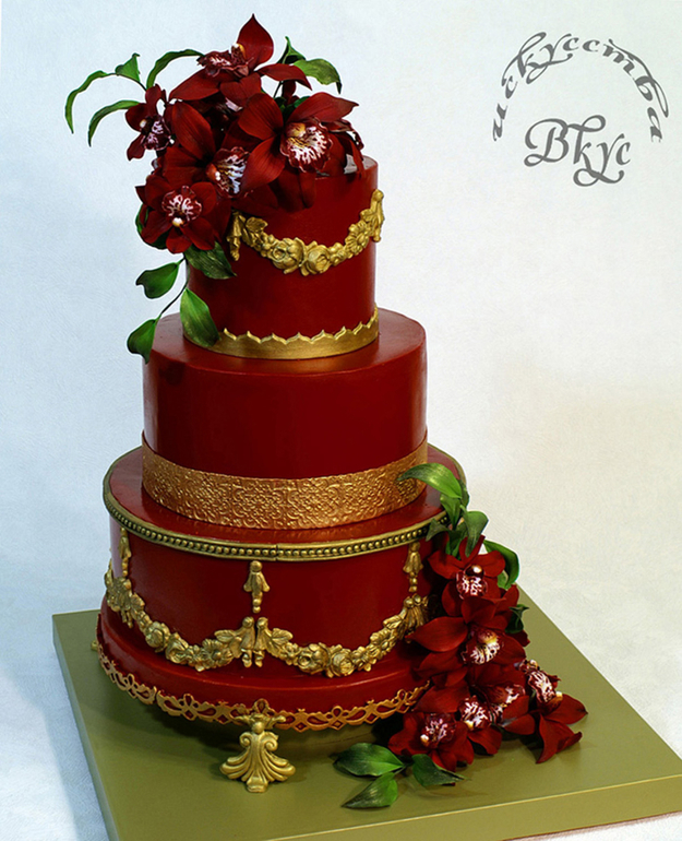 Юбилейный торт "Бархат красных орхидей".