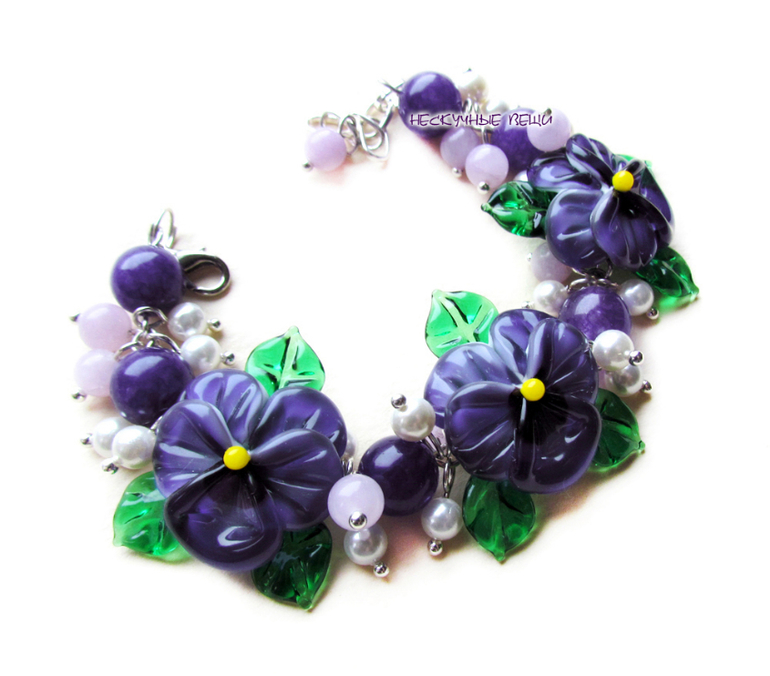 "Violet" браслет с бусинами лэмпворк