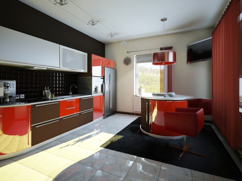 Дизайн проект Кухни в красно-шоколадном цвете!