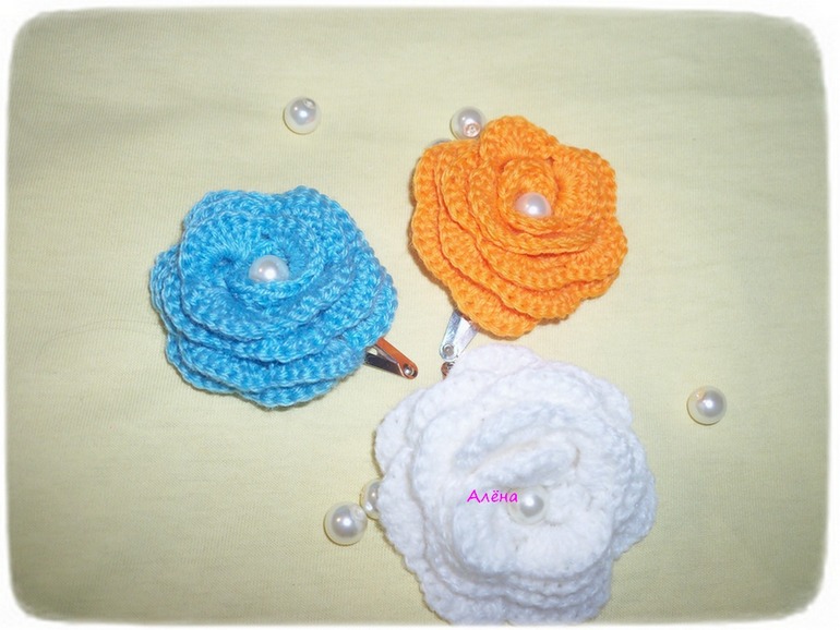 МК вязаной заколочки крючком.