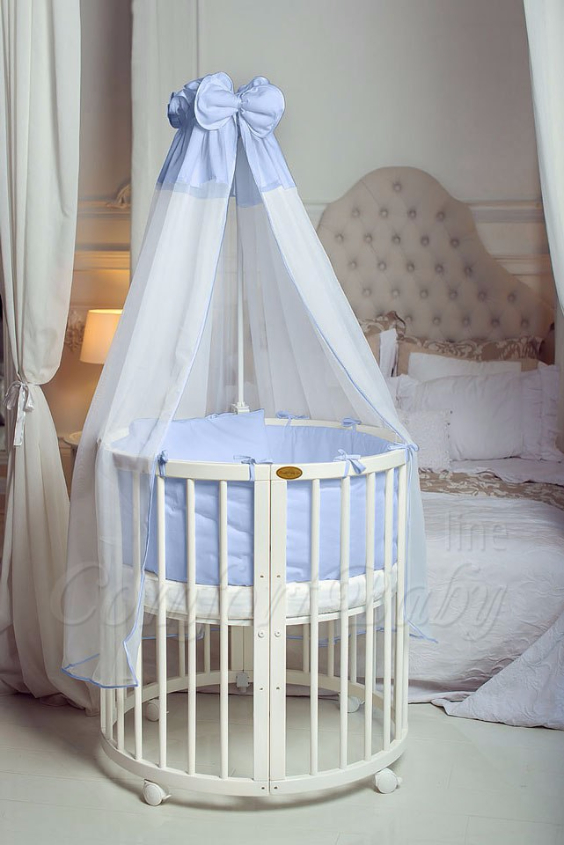 КРОВАТКА- ТРАНСФОРМЕР "COMFORT BABY" .Цена: 25 000 руб.  ХАРАКТЕРИСТИКИ:  возраст детей: 0-5 лет  габариты модели (Д х Ш х В): 1) колыбельки: 78*76*81 см  2) овальной кроватки: 128*76*81 cм  матрас приобретается отдельно.  максимальная нагрузка: 120 кг  Материал: изготавливается только из настоящего массива бука высшего сорта.  сборка: кровать в разобранном виде, простота сборки, инструкция по сборке на русском языке  продукция сертифицирована  производство: Россия  гарантия: 2 года   Дополнительные характеристики: 4 положения по высоте (расстояние положения дна от пола без колес: 1см, 12см, 37см, 57см; расстояние между отверстиями снизу-наверх: 12см, 15см, 20см.); 3 прутика - съемные.  КОНМПЛЕКТАЦИЯ:  1-я ступень - круглая кроватка  2-я ступень - овальная кроватка  3-я ступень - диванчик  4-я ступень - манеж  5-я и 6-я ступени - 2 кресла и столик  7-я ступень - пеленальный столик  ДОПОЛНИТЕЛЬНЫЕ ОПЦИИ:  Комплект постельный "Classic" +6950 руб.  Комплект постельный "Colorit" + 11990 руб.  Фирменный держатель для балдахина +790 руб.  Комплект цельных матрасов " Холкон"/ "Кокос" (круглый+овальный) +8490 руб  Маятник "ComfortBaby Pendulum" 2 в 1+6990 руб.