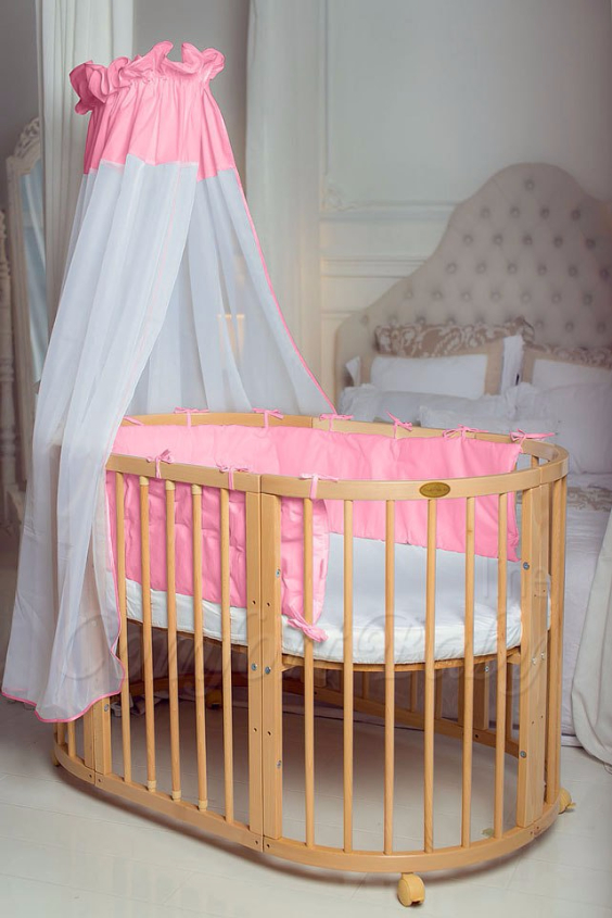 КРОВАТКА- ТРАНСФОРМЕР "COMFORT BABY" .Цена: 25 000 руб.  ХАРАКТЕРИСТИКИ:  возраст детей: 0-5 лет  габариты модели (Д х Ш х В): 1) колыбельки: 78*76*81 см  2) овальной кроватки: 128*76*81 cм  матрас приобретается отдельно.  максимальная нагрузка: 120 кг  Материал: изготавливается только из настоящего массива бука высшего сорта.  сборка: кровать в разобранном виде, простота сборки, инструкция по сборке на русском языке  продукция сертифицирована  производство: Россия  гарантия: 2 года   Дополнительные характеристики: 4 положения по высоте (расстояние положения дна от пола без колес: 1см, 12см, 37см, 57см; расстояние между отверстиями снизу-наверх: 12см, 15см, 20см.); 3 прутика - съемные.  КОНМПЛЕКТАЦИЯ:  1-я ступень - круглая кроватка  2-я ступень - овальная кроватка  3-я ступень - диванчик  4-я ступень - манеж  5-я и 6-я ступени - 2 кресла и столик  7-я ступень - пеленальный столик  ДОПОЛНИТЕЛЬНЫЕ ОПЦИИ:  Комплект постельный "Classic" +6950 руб.  Комплект постельный "Colorit" + 11990 руб.  Фирменный держатель для балдахина +790 руб.  Комплект цельных матрасов " Холкон"/ "Кокос" (круглый+овальный) +8490 руб  Маятник "ComfortBaby Pendulum" 2 в 1+6990 руб.