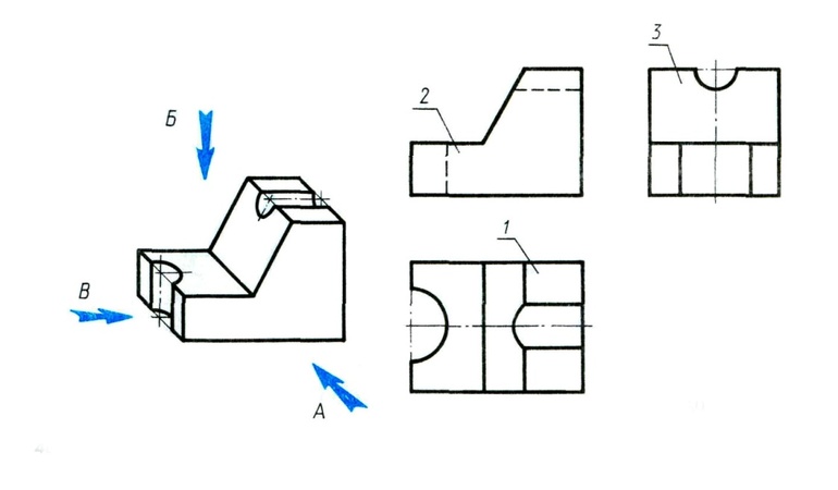 Проекции детали на чертеже