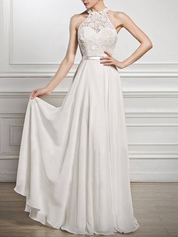  Crew Neck Solid Patchwork Hollow Out Evening Dress