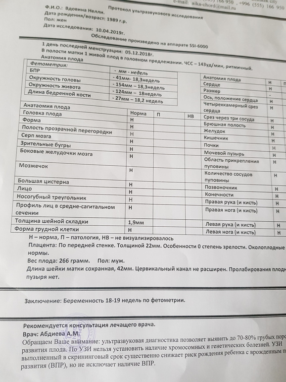 Толщина шейной складки норма по неделям таблица