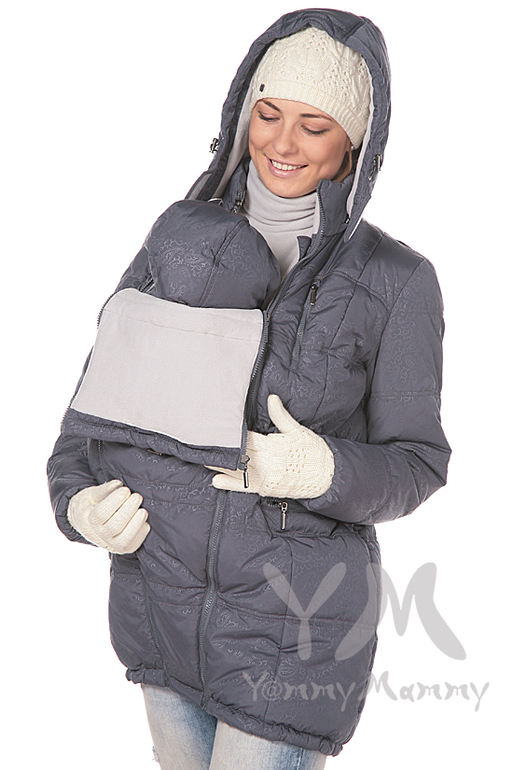 Cлингокуртка зимняя 3 в 1 YammyMammy индиго/принт/серый 