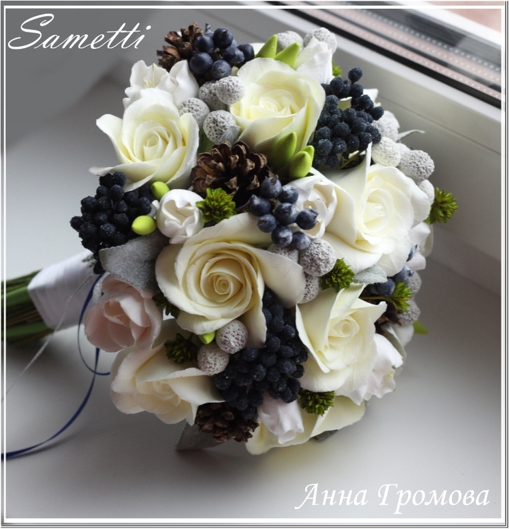 Букет из глины для зимней свадьбы и прочие аксессуары