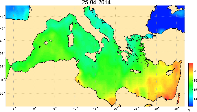 Карта температуры средиземного моря