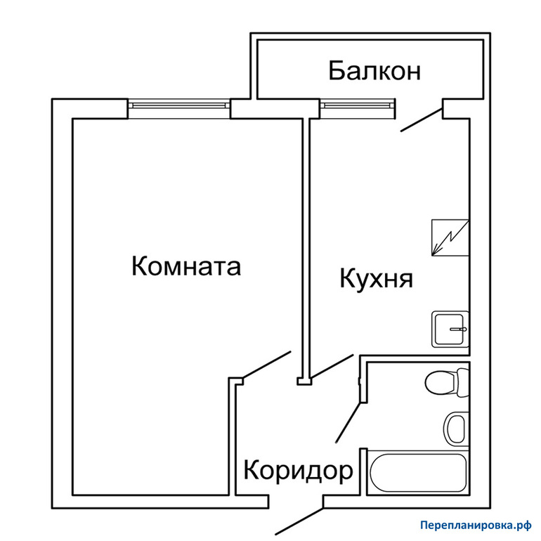 План 1 комнатной квартиры с размерами