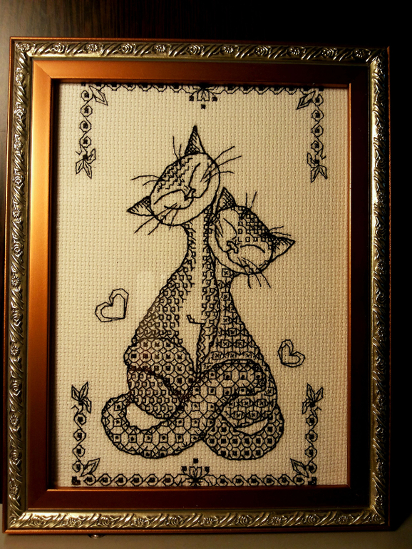 Котики и девочка в стиле блэкворк.