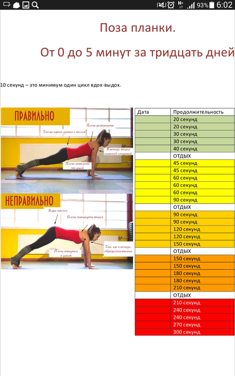 Планка схема на 30 дней для женщин