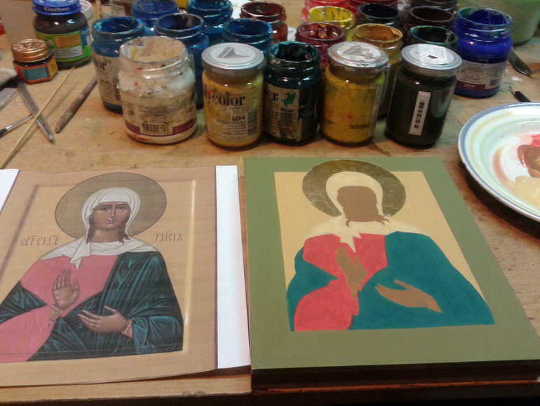 Процесс  написания  иконы. Св. Таисия.